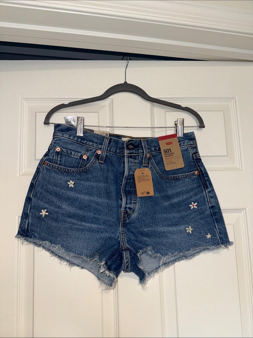 Levi's Dark Blue Daisy Embroidered 501 Jean Shorts